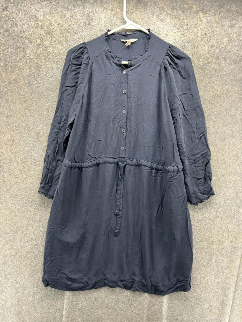 Rebecca Taylor Shirt Dress Womens 6 Blue Round Neck Long Sleeve Short Drawstring